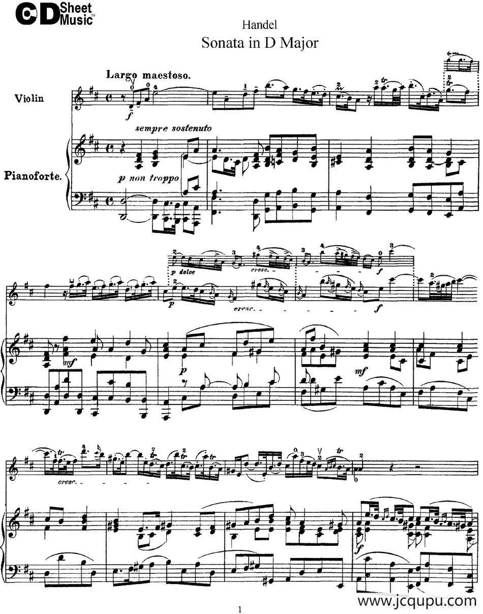 Violin Sonata No.4 in D major（小提琴+钢琴伴奏）简谱