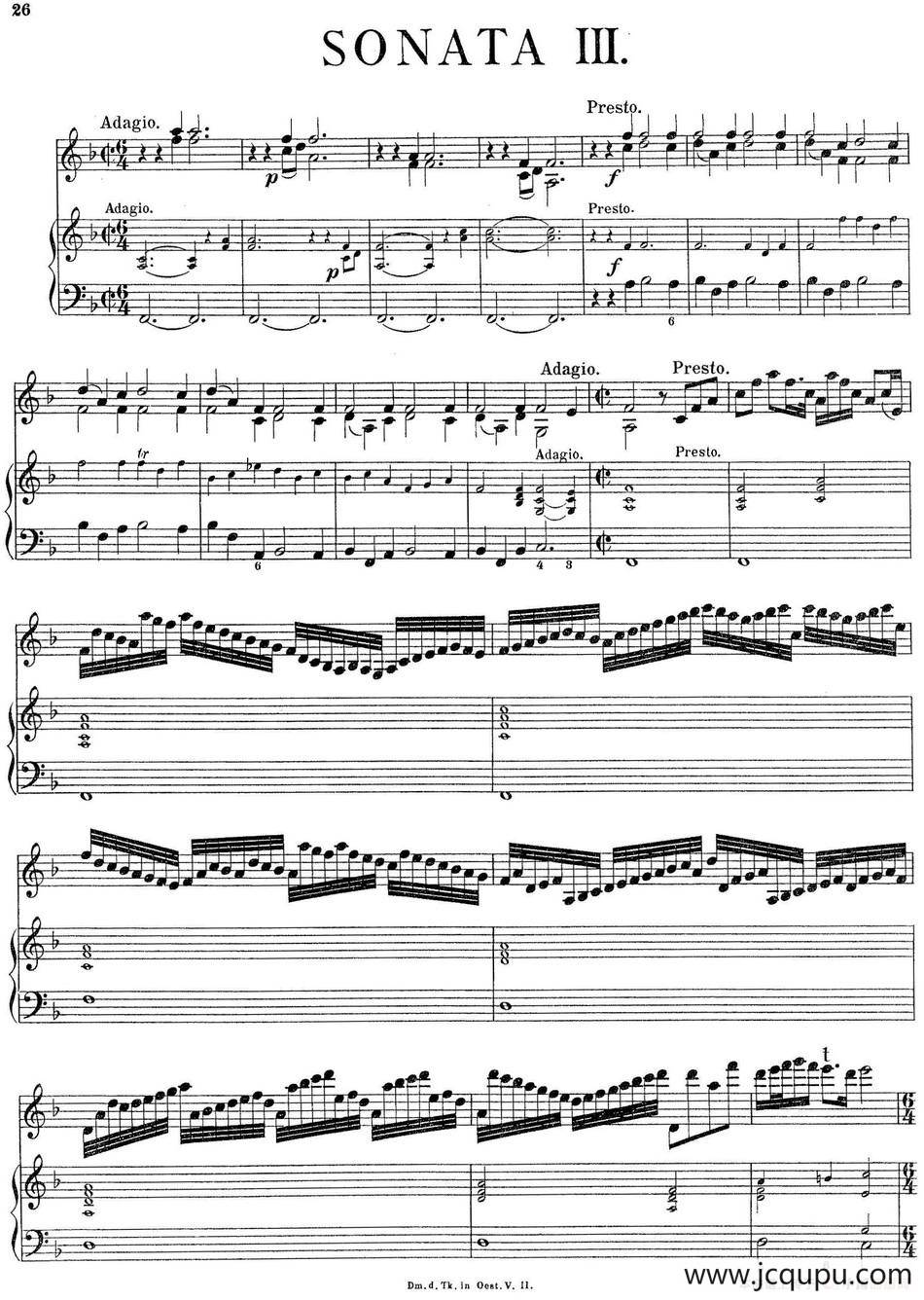 Biber Violin Sonata III（小提琴+钢琴伴奏）简谱