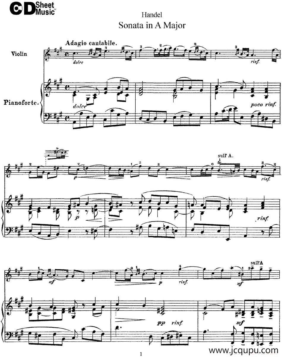 Violin Sonata No.1 in A major（小提琴+钢琴伴奏）简谱