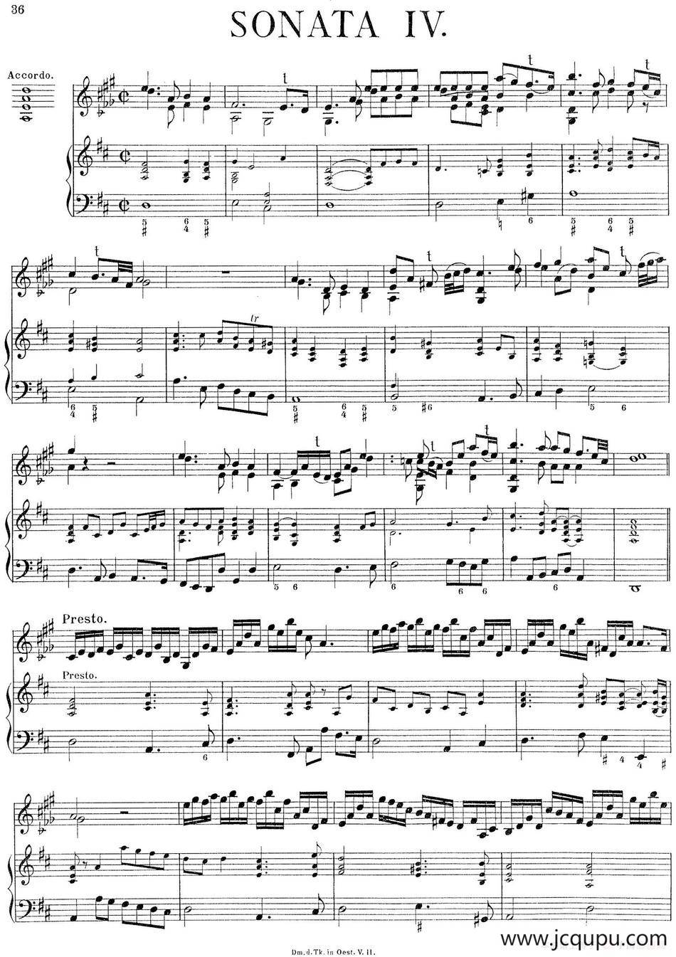 Biber Violin Sonata IV（小提琴+钢琴伴奏）简谱