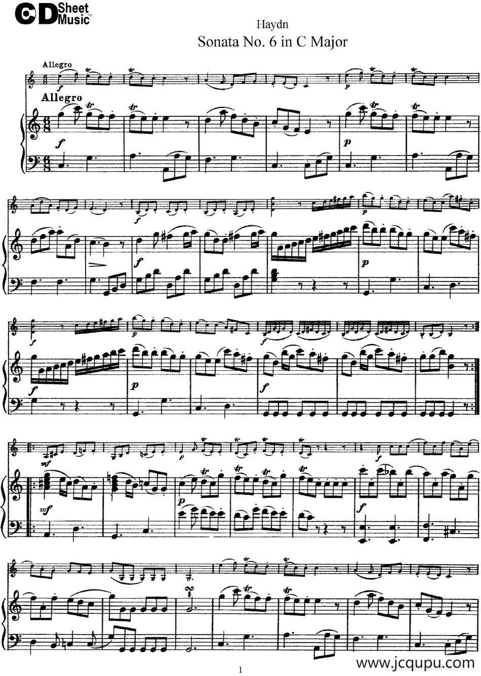 Violin Sonata No.6 in C Major（小提琴+钢琴伴奏）简谱