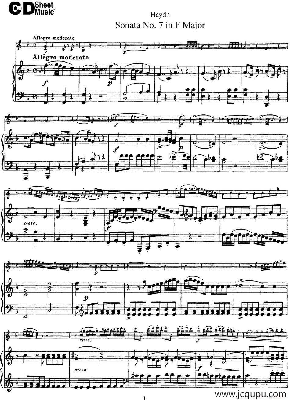 Violin Sonata No.7 in F Major（小提琴+钢琴伴奏）简谱