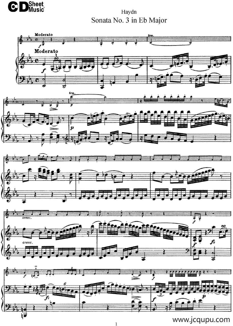 Violin Sonata No.3 in Eb Major（小提琴+钢琴伴奏）简谱