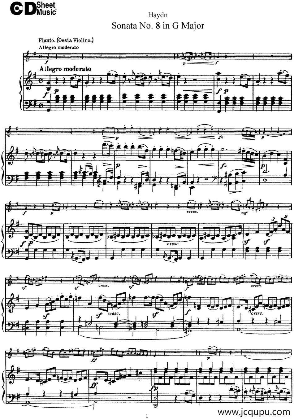 Violin Sonata No.8 in G Major（小提琴+钢琴伴奏）简谱