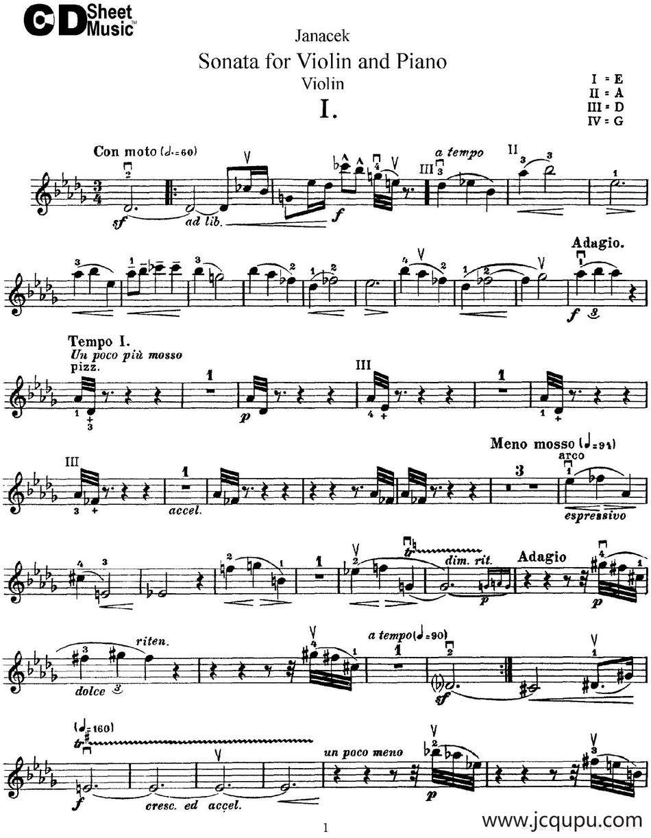 Janacek Sonata for Violin简谱
