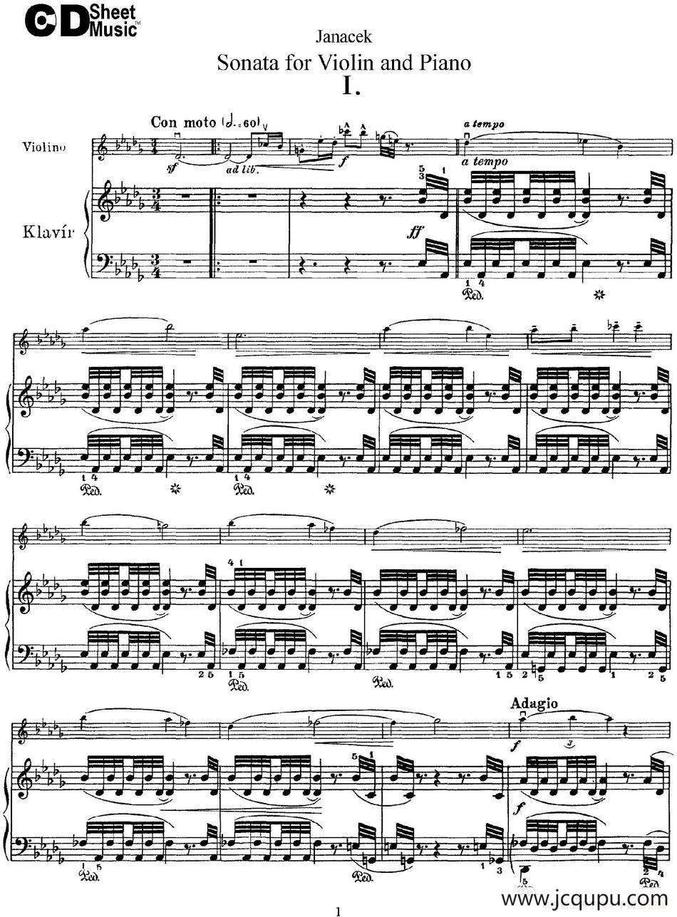 Janacek Sonata for Violin（小提琴+钢琴伴奏）简谱