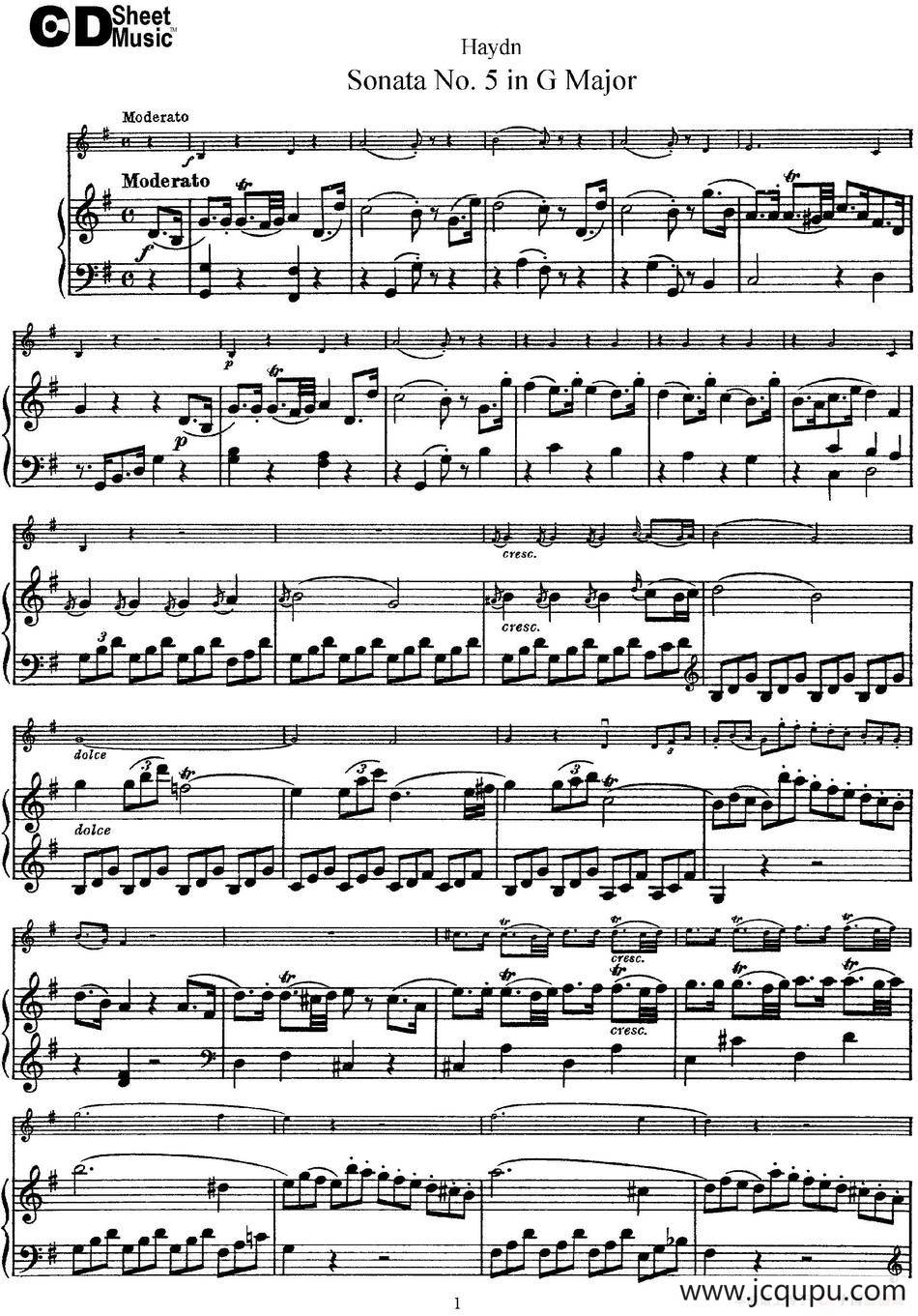 Violin Sonata No.5 in G Major（小提琴+钢琴伴奏）简谱