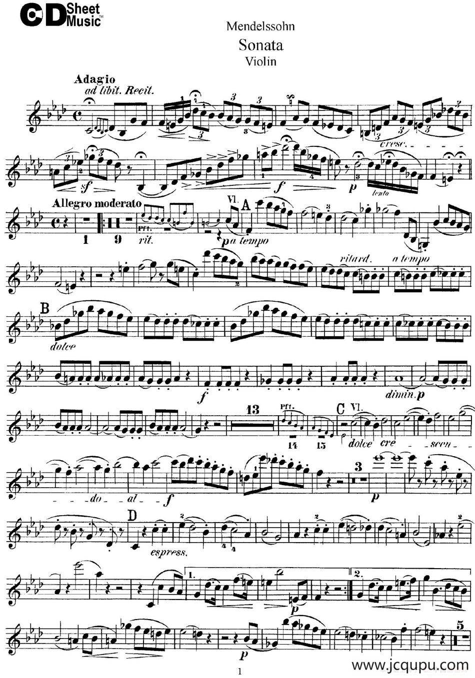 Mendelssohn Violin Sonata简谱