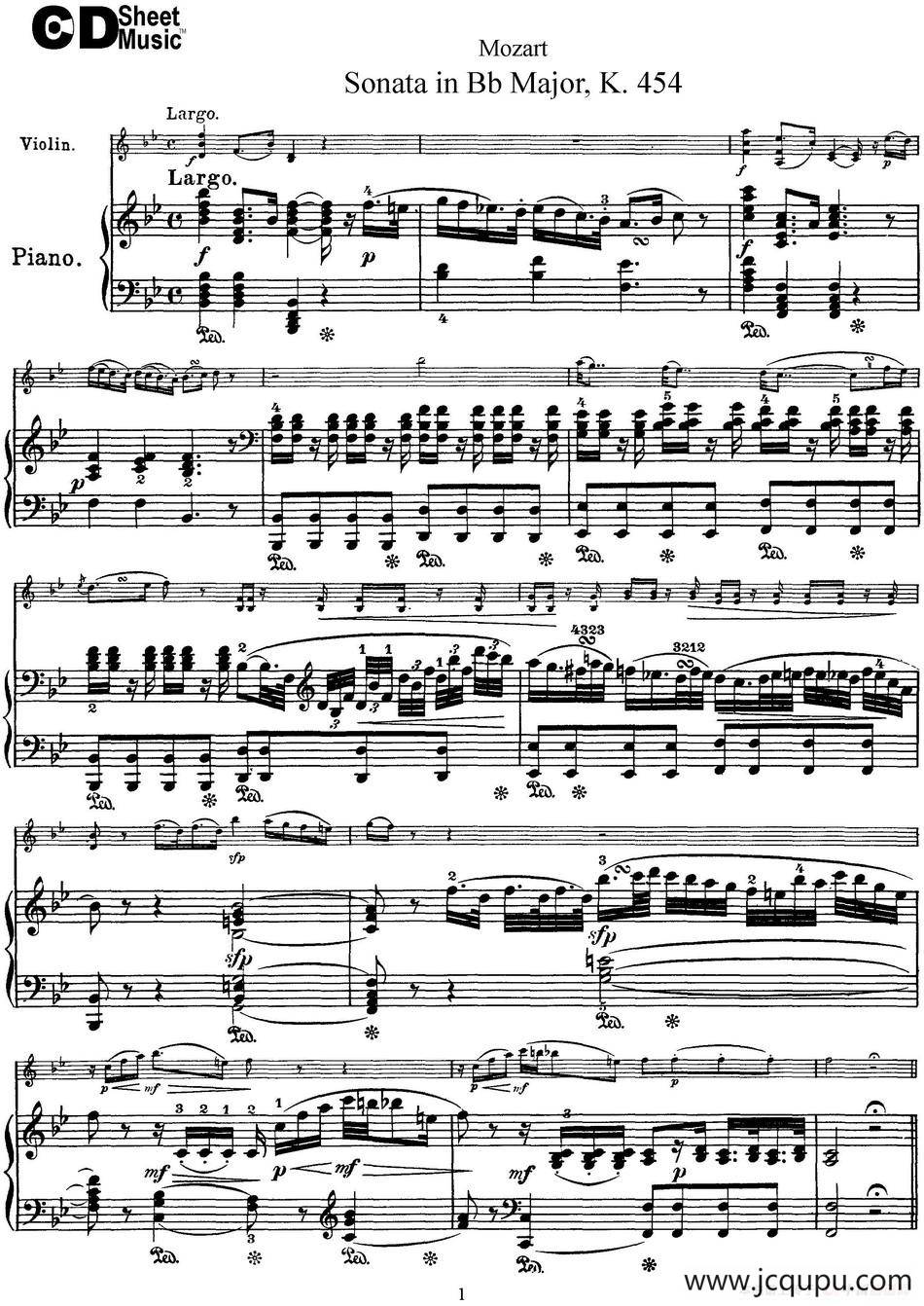 Violin Sonata in Bb Major K.454（小提琴+钢琴伴奏）简谱