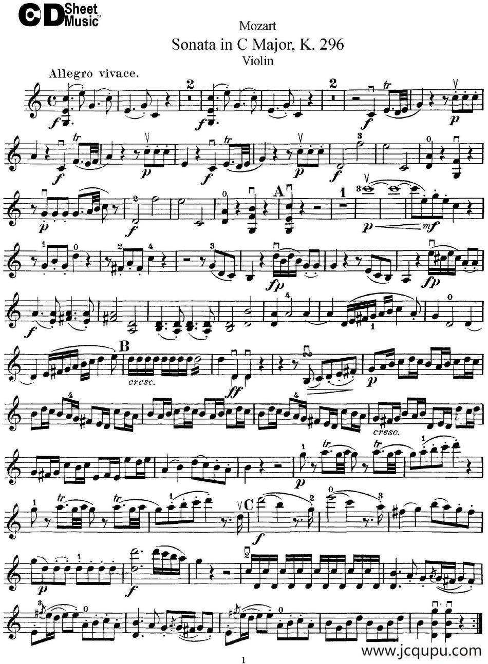 Violin Sonata in C Major K.296简谱