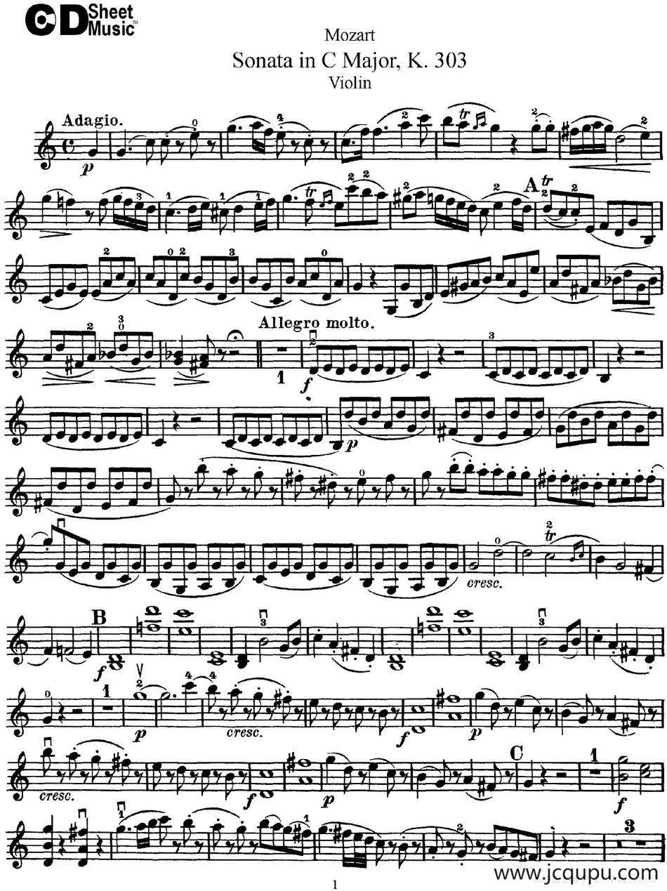 Violin Sonata in C Major K.303简谱