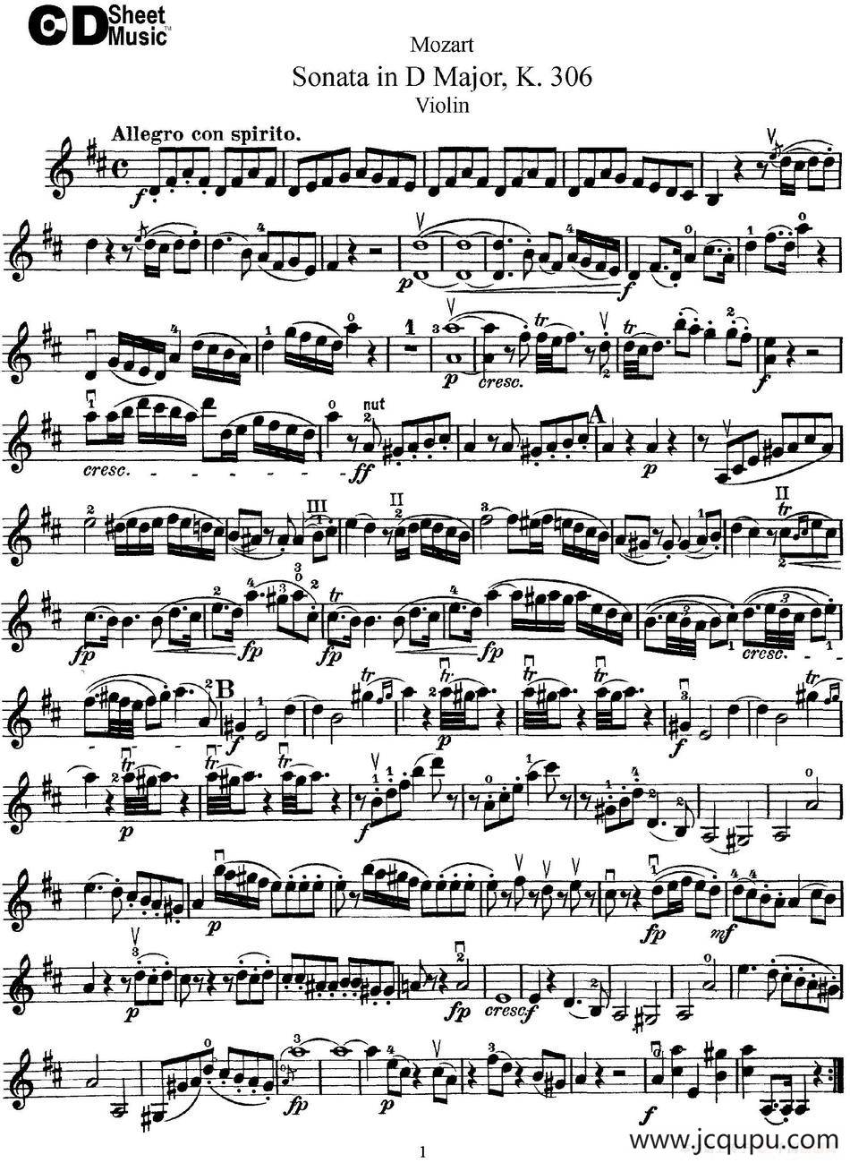 Violin Sonata in D Major K.306简谱
