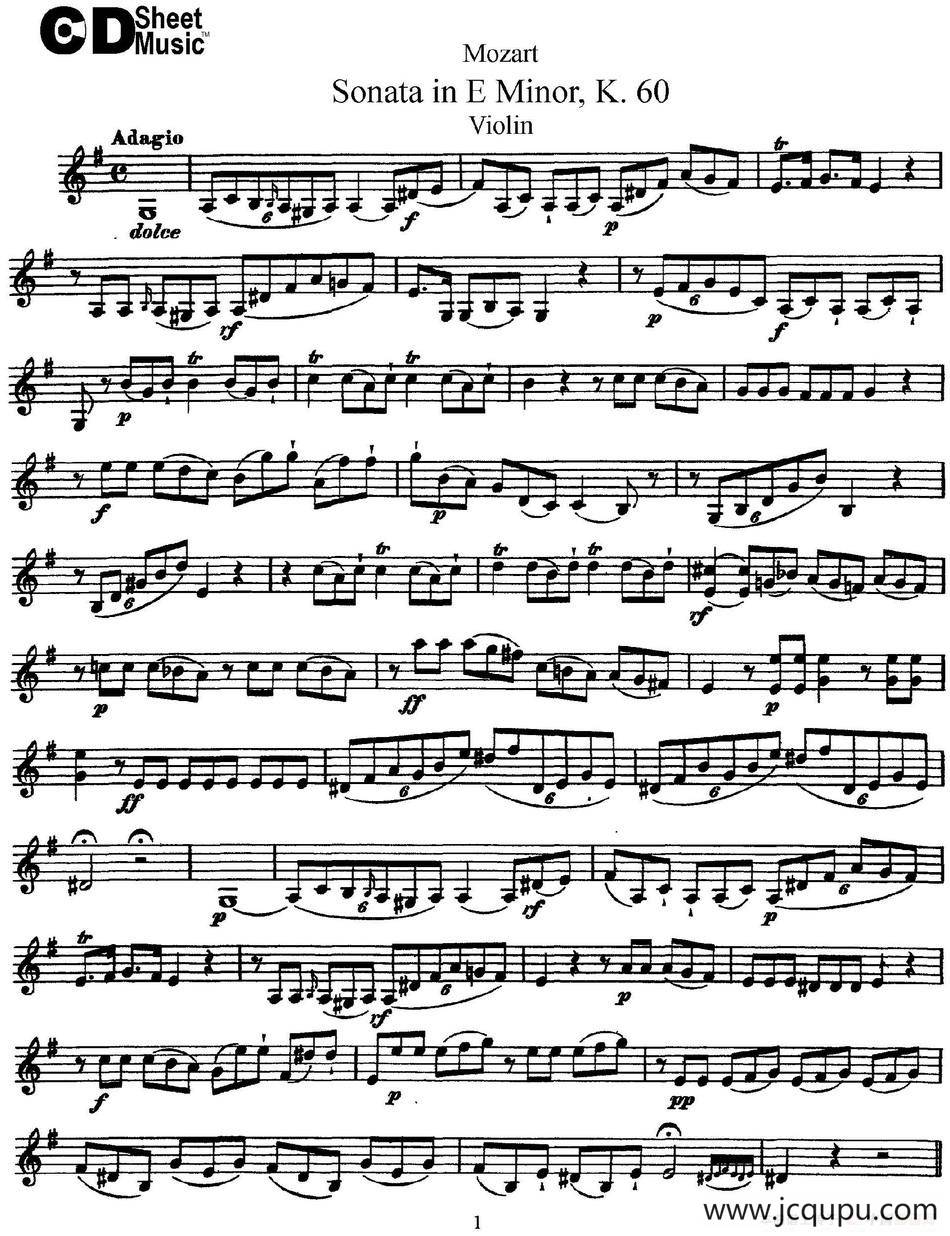 Violin Sonata in E Minor K.60简谱