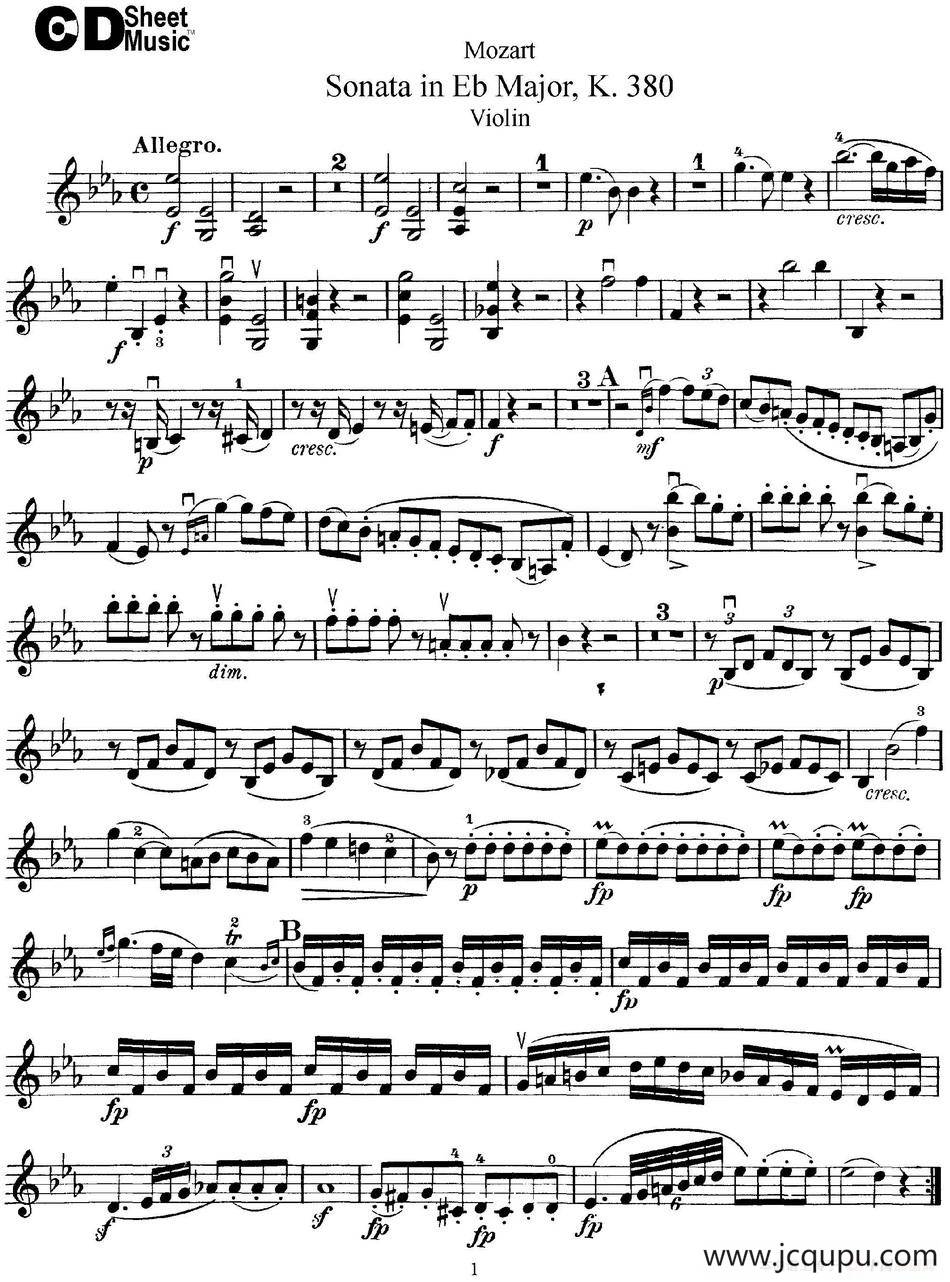 Violin Sonata in Eb Major K.380简谱