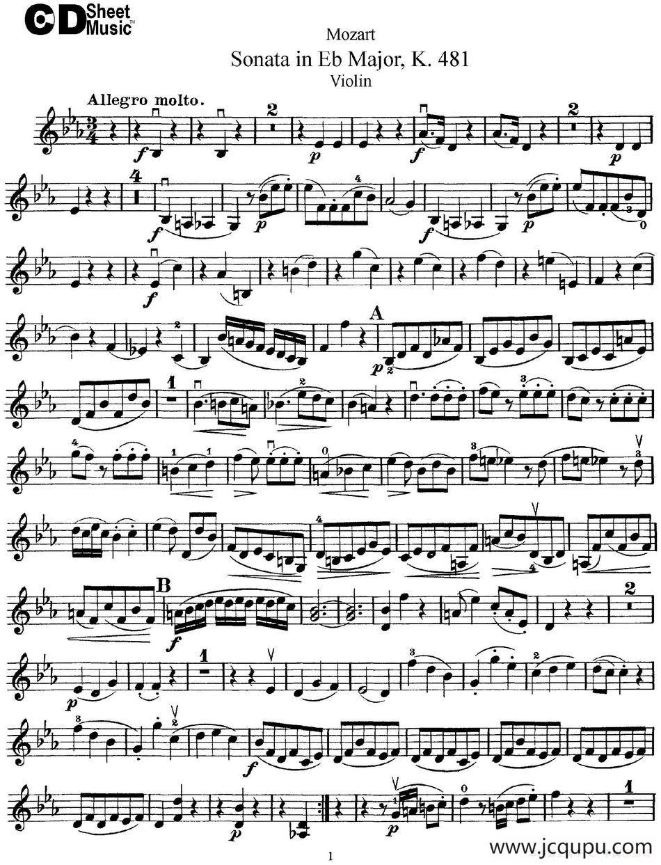 Violin Sonata in Eb Major K.481简谱
