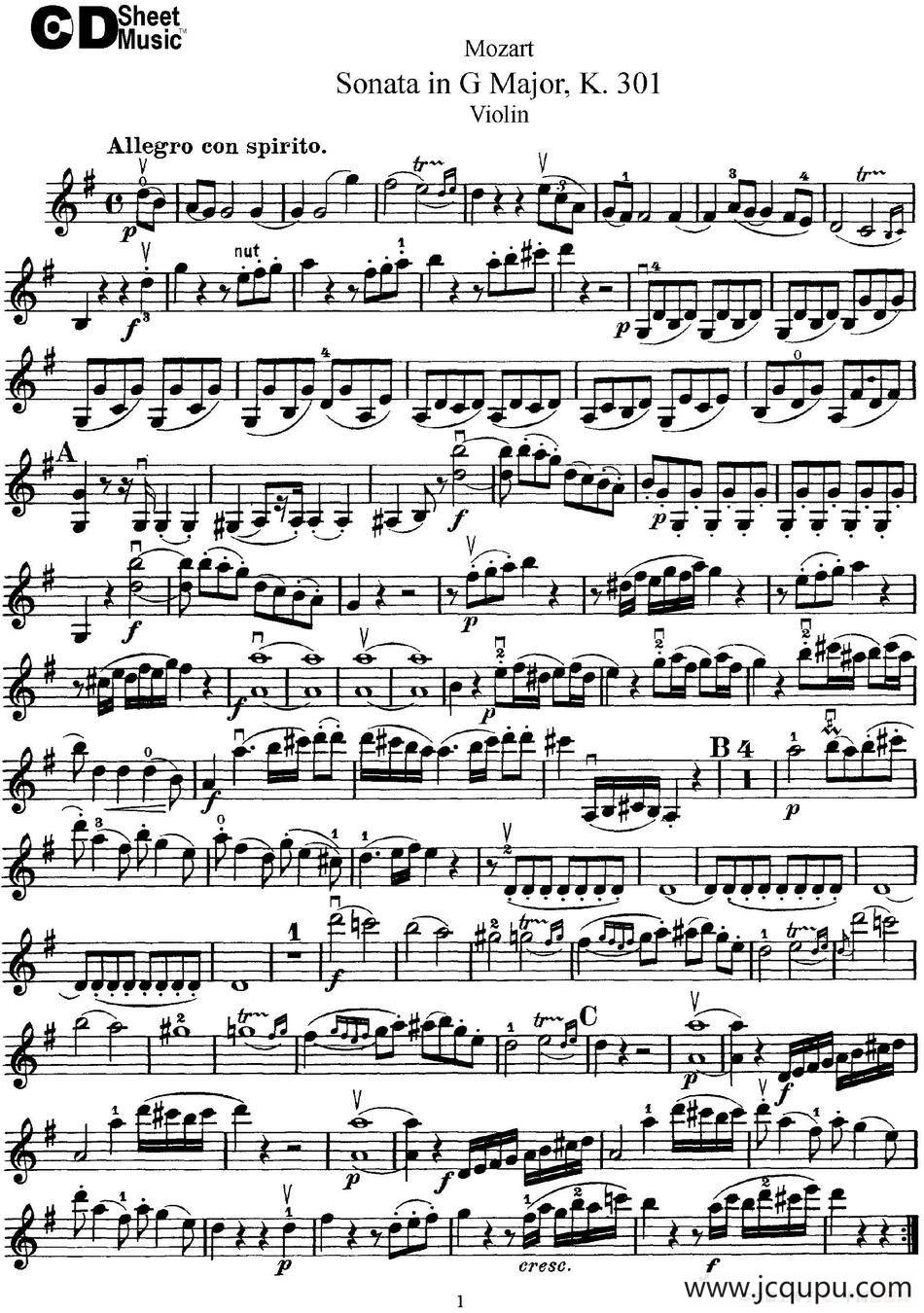 Violin Sonata in G Major K.301简谱