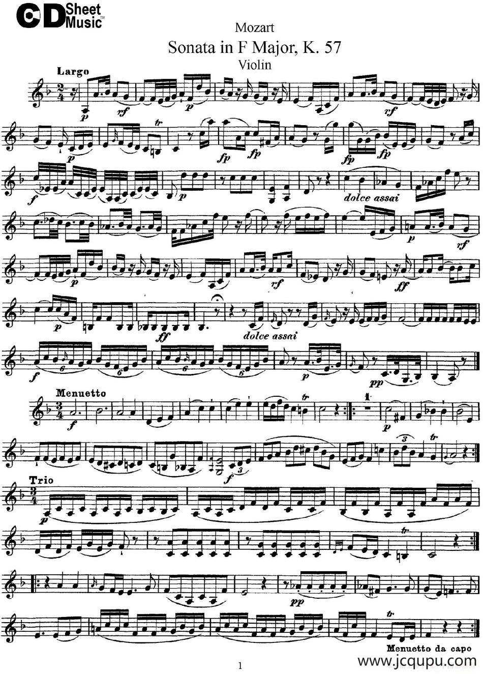 Violin Sonata in F Major K.357简谱