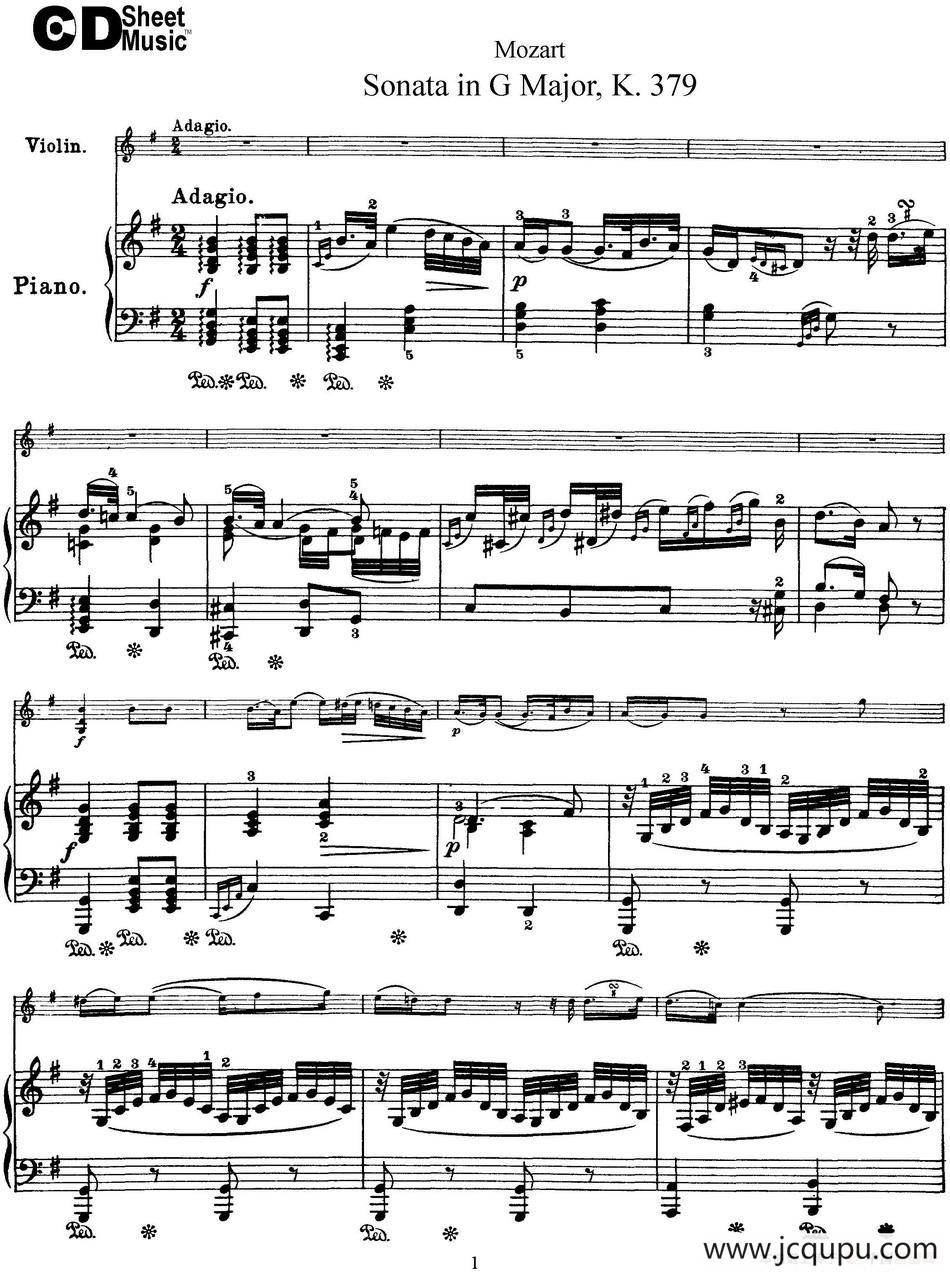Violin Sonata in G Major K.379（小提琴+钢琴伴奏）简谱
