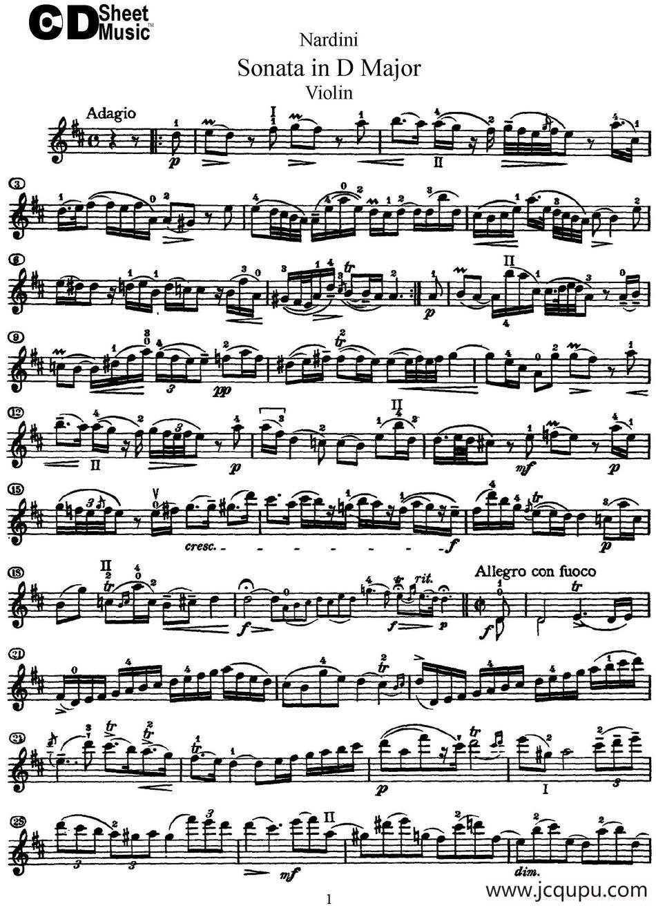 Nardini Violin Sonata in D Major简谱