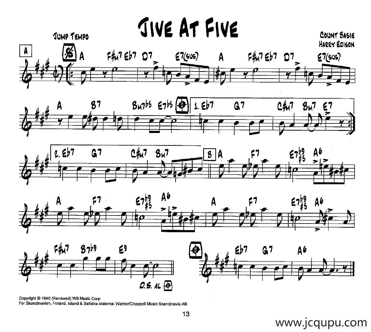 降B爵士乐谱：JIVE AT FIVE简谱