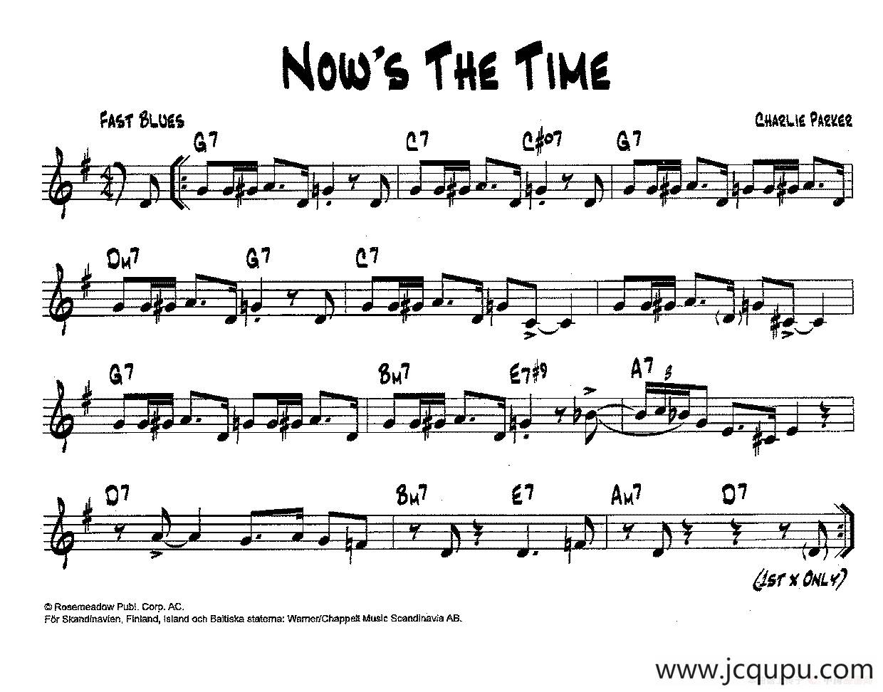 降B爵士乐谱：NOW'S THE TIME简谱