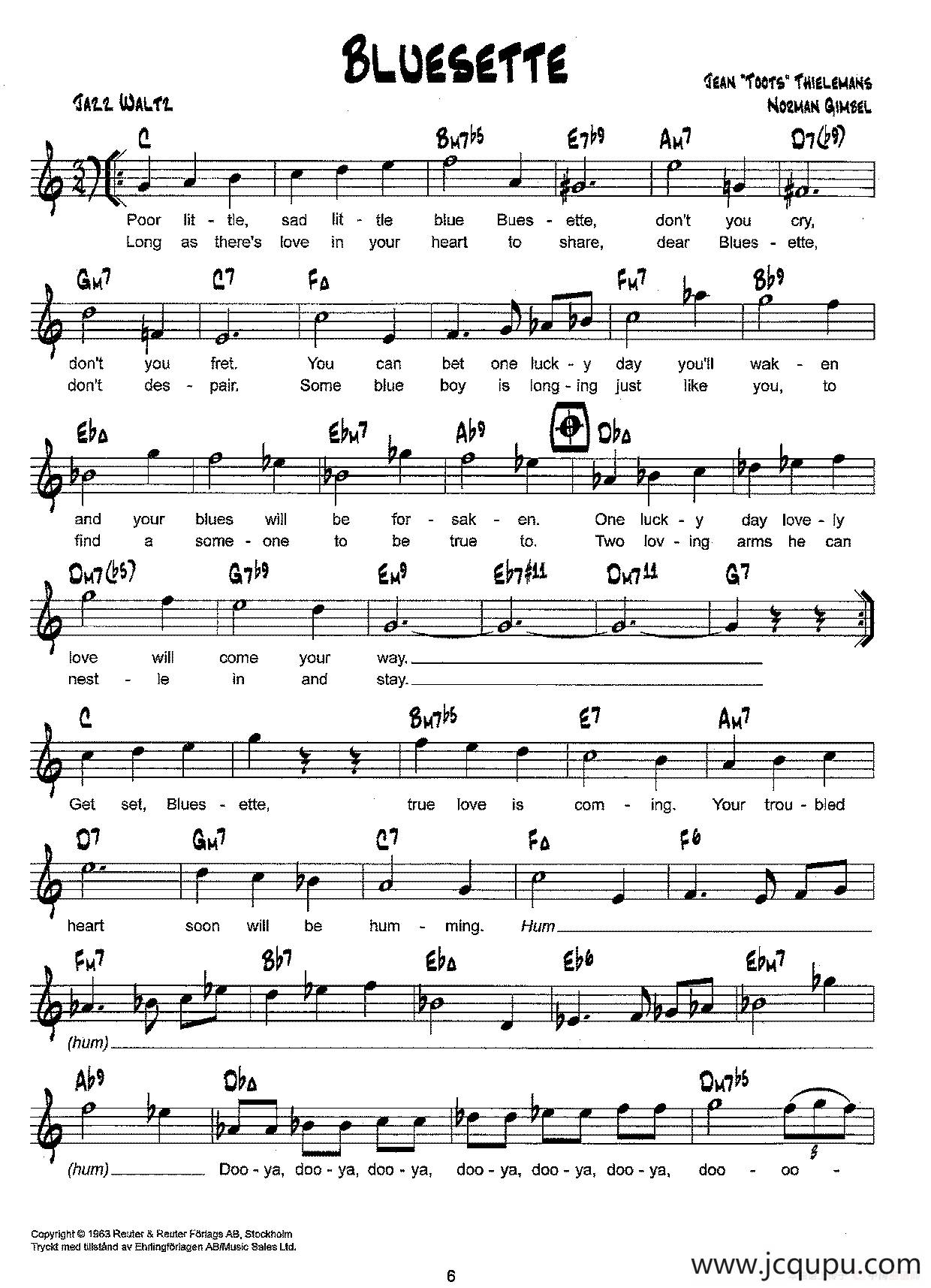 降B爵士乐谱：BLUESETTE简谱