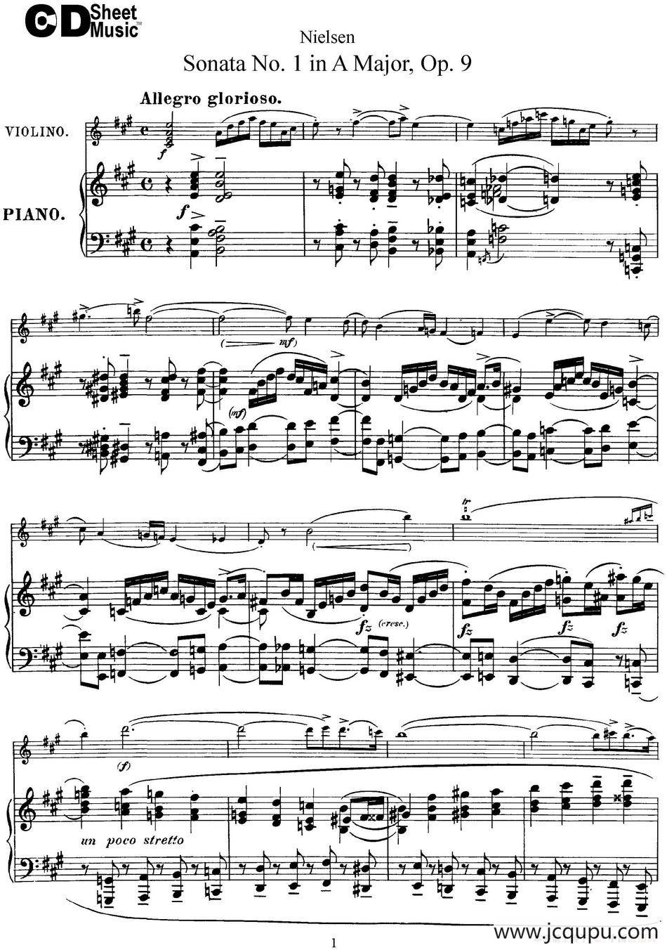 Violin Sonata No.1 in A Major Op.9（小提琴+钢琴伴奏）简谱