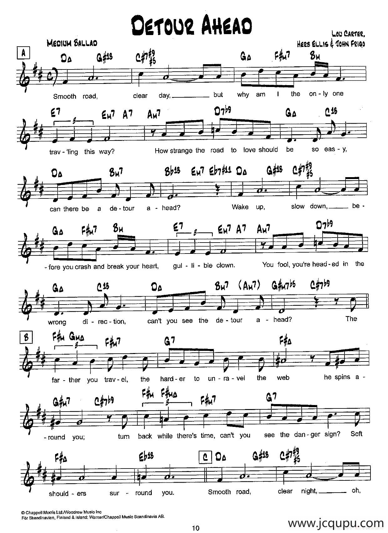 降B爵士乐谱：DETOUR AHEAD简谱