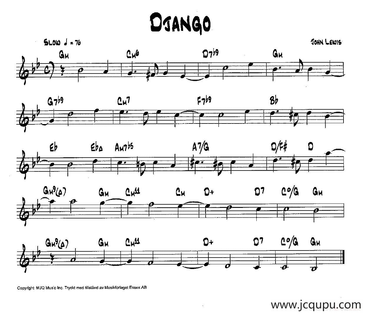 降B爵士乐谱：DJANGO简谱