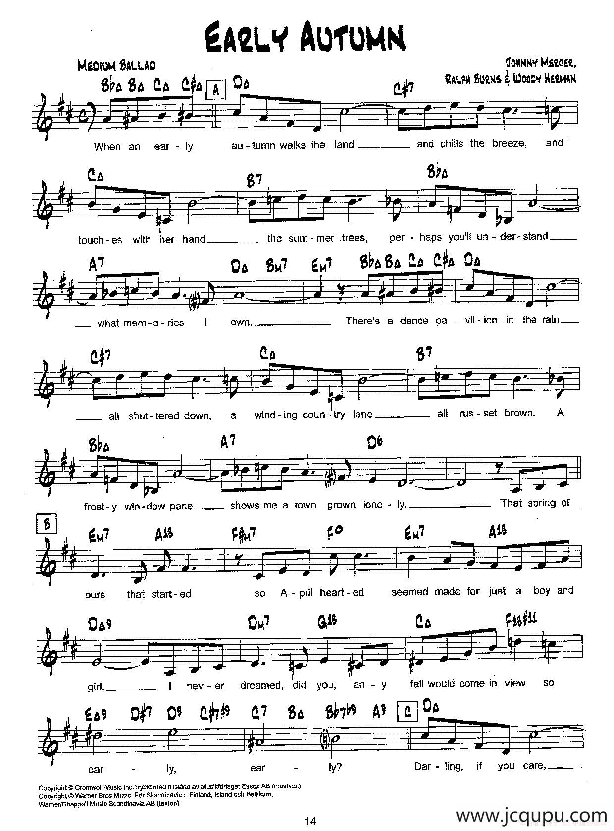 降B爵士乐谱：EARLY AUTUMN简谱