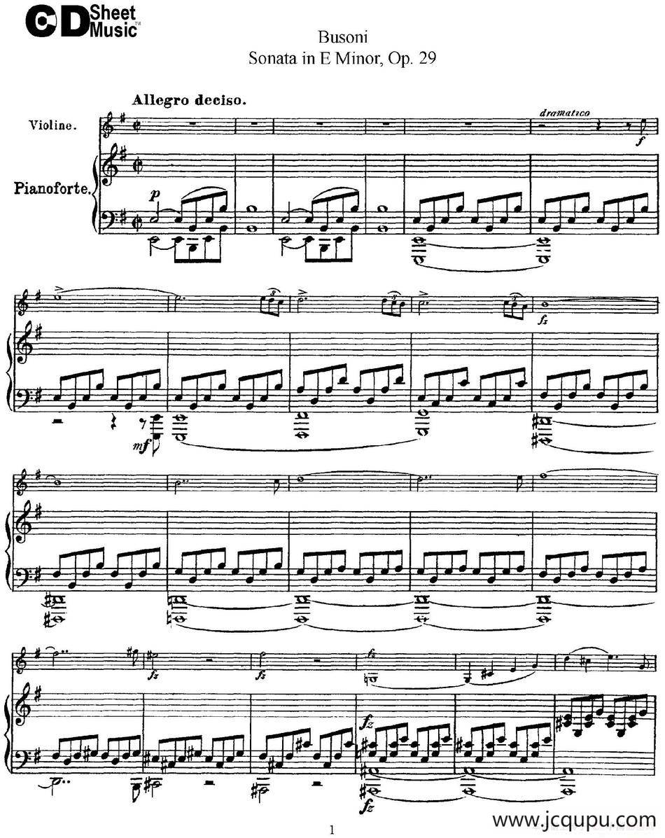 Violin Sonata No.1 in E Minor Op.29（小提琴+钢琴伴奏）简谱