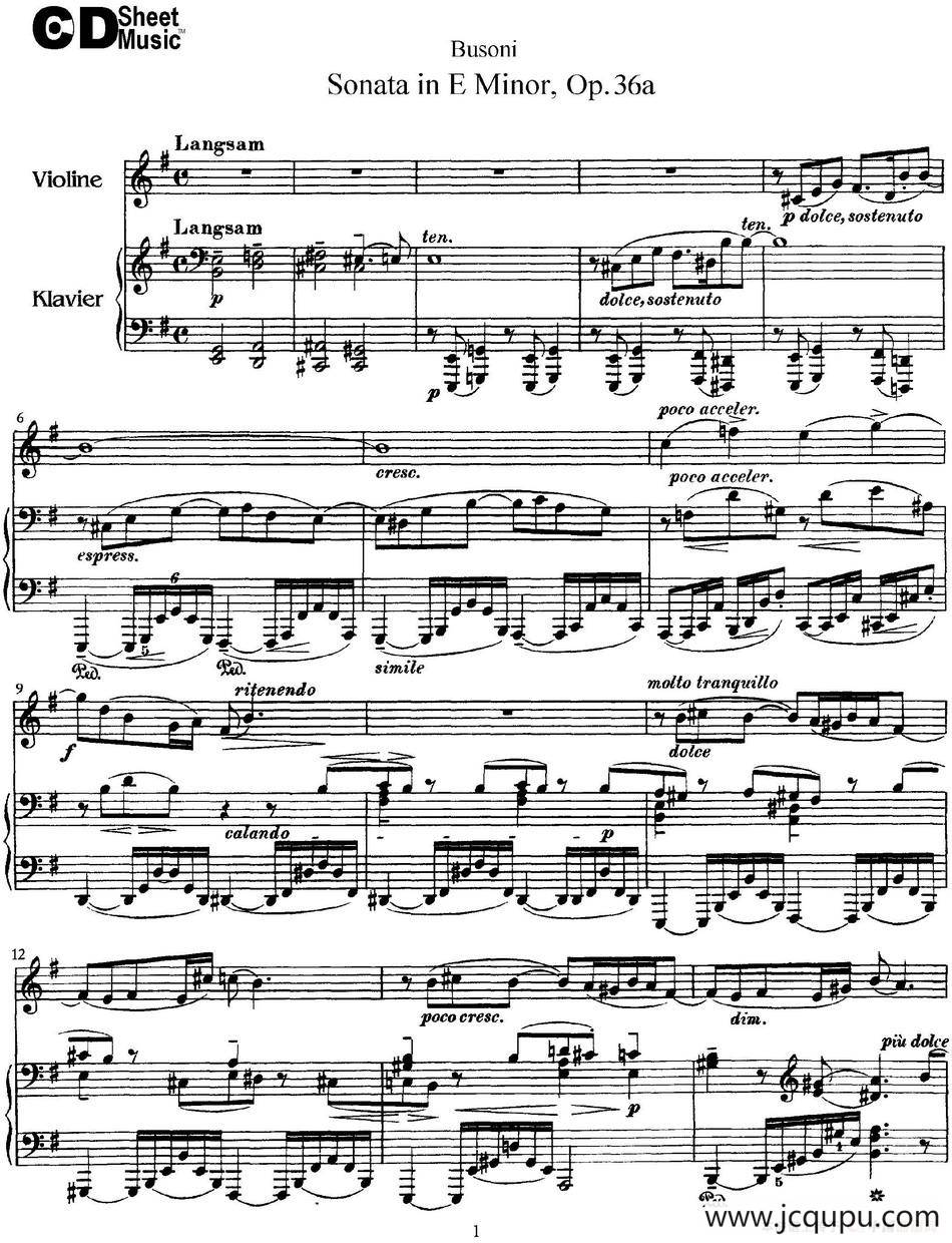 Violin Sonata No.2 in E Minor Op.36（小提琴+钢琴伴奏）简谱