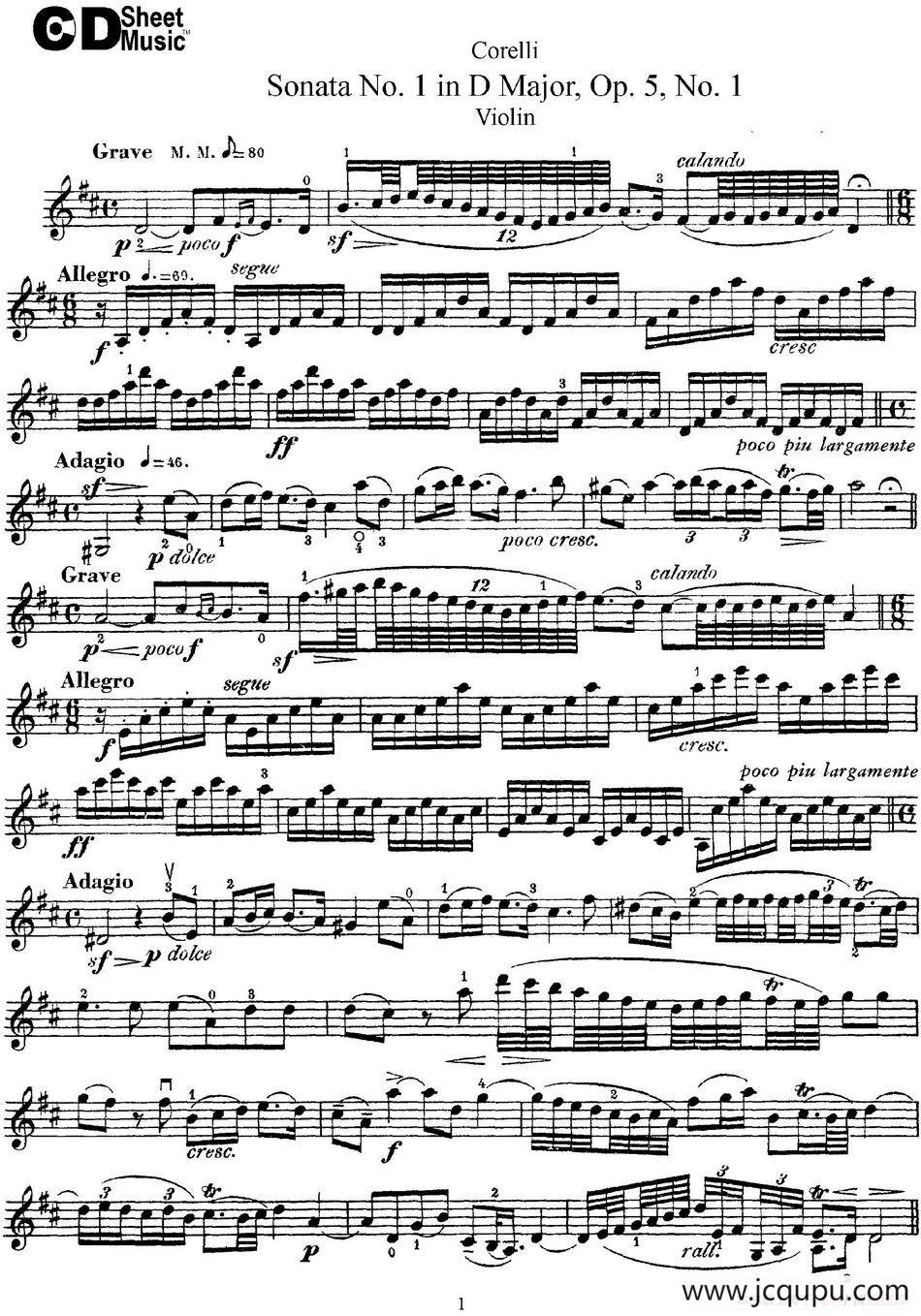 Sonata No.1 in D MajorOp.5 No.1简谱