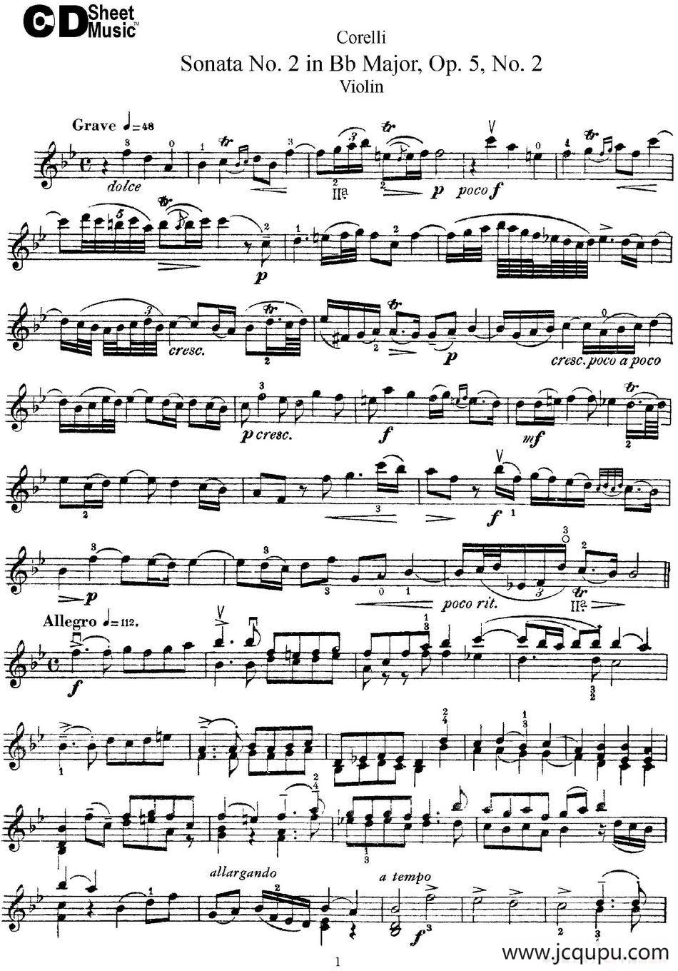 Sonata No.2 in Bb MajorOp.5 No.2简谱