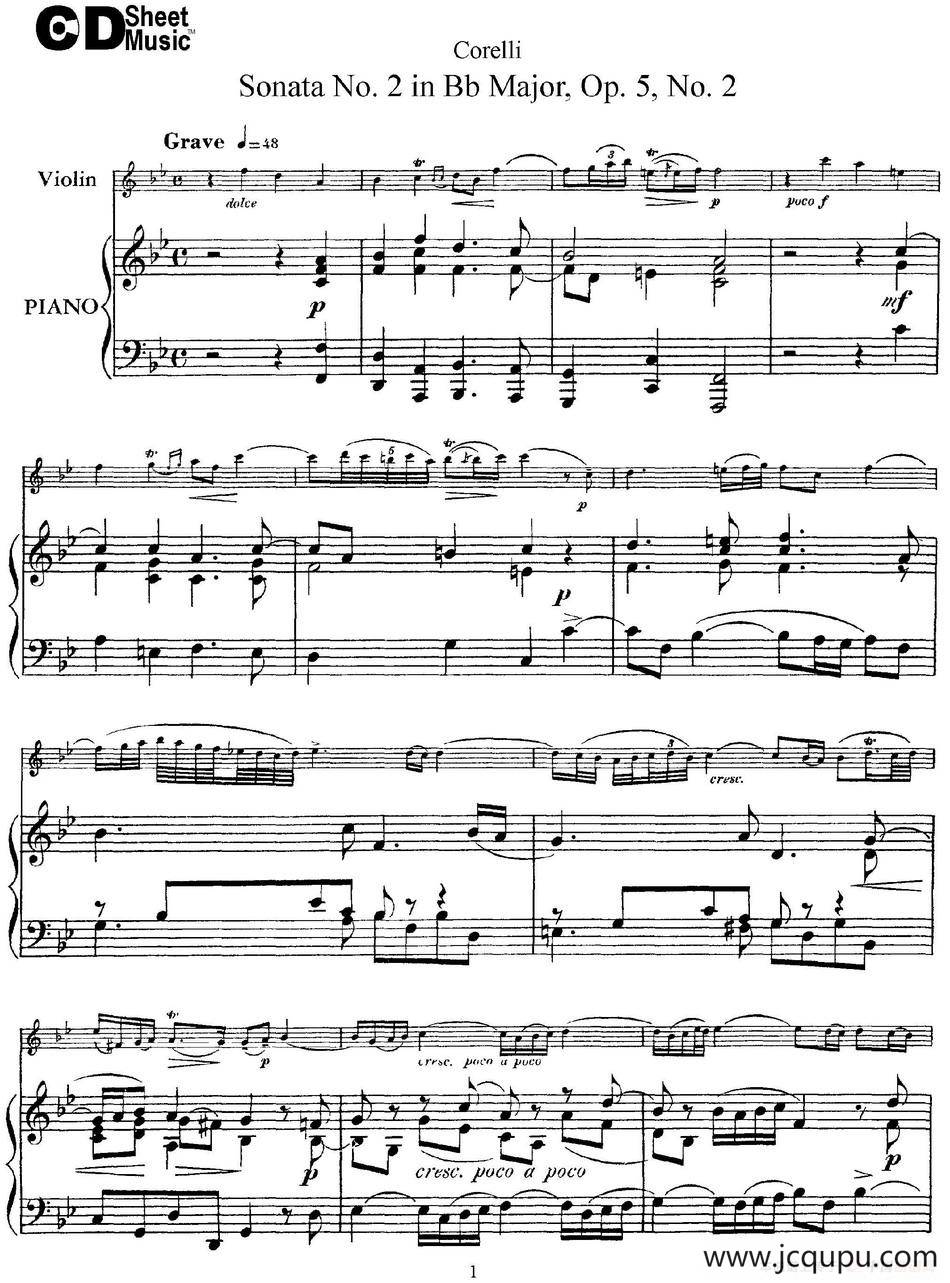 Sonata No.2 in Bb MajorOp.5 No.2（小提琴+钢琴伴奏）简谱