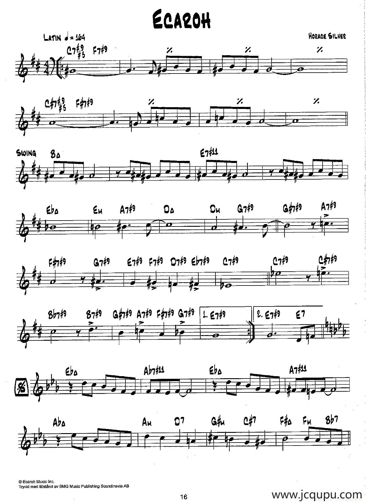 降B爵士乐谱：ECAROH简谱