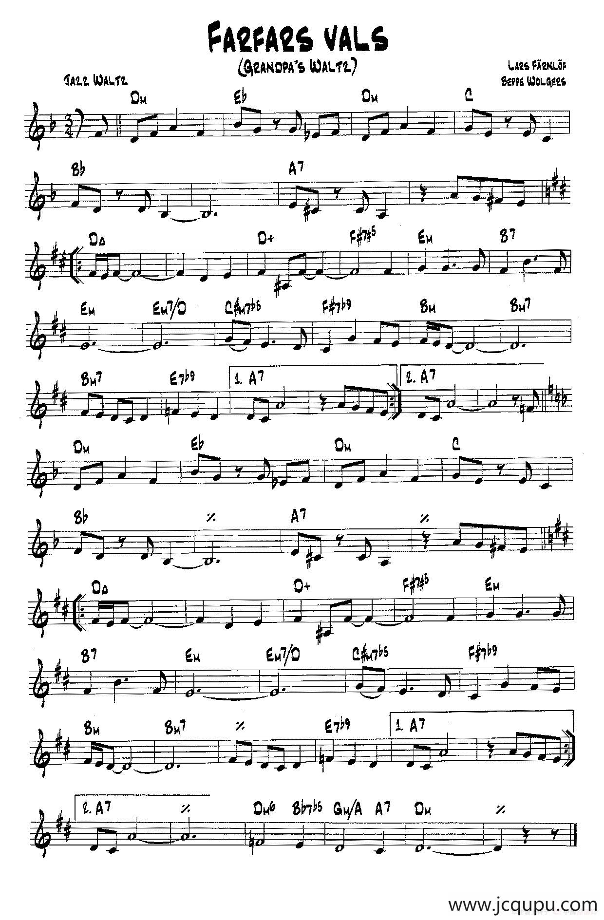 降B爵士乐谱：FARFARS VALS简谱