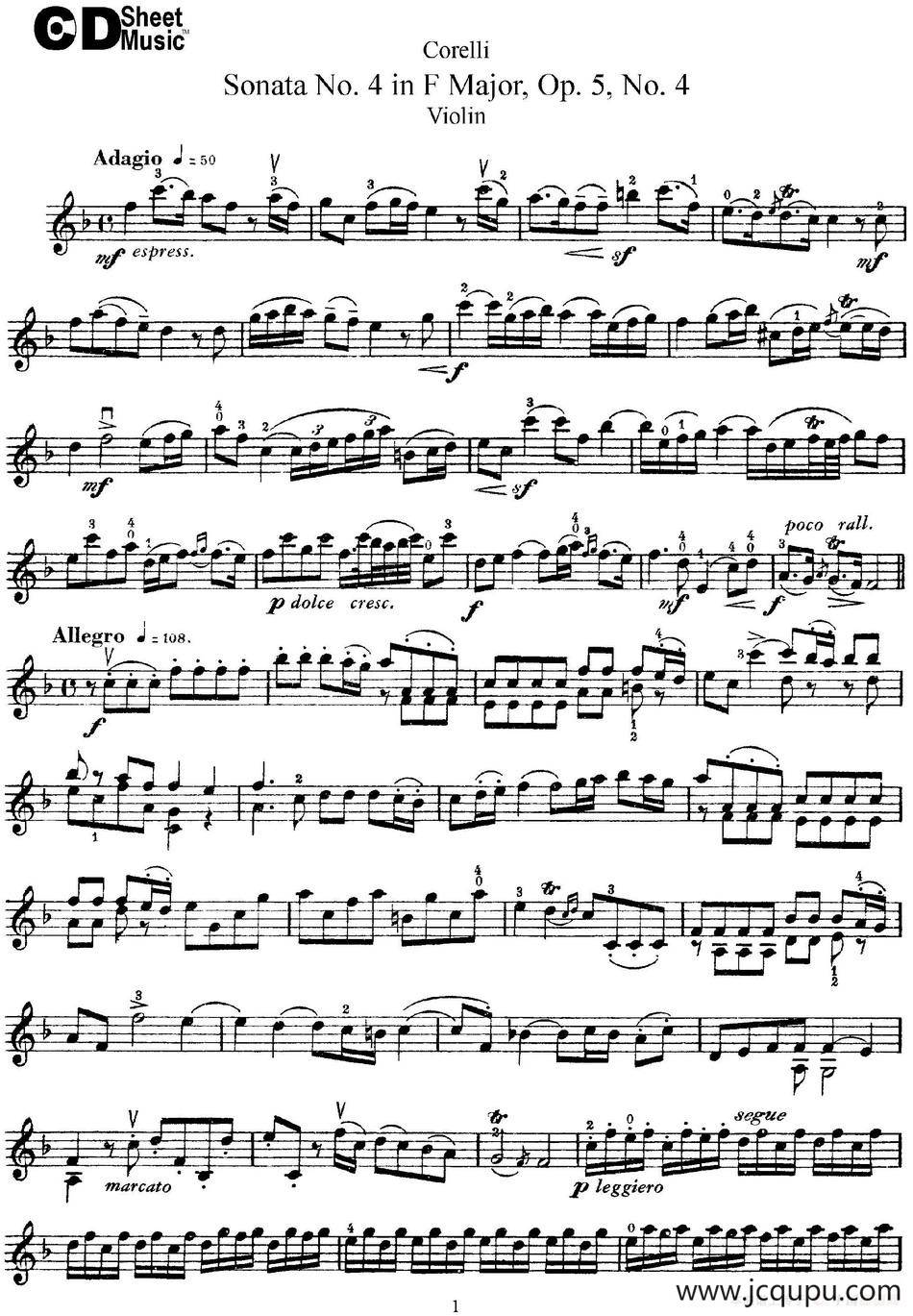 Sonata No.4 in F MajorOp.5 No.4简谱