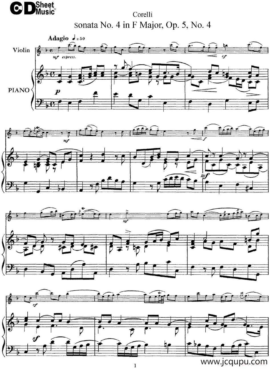 Sonata No.4 in F MajorOp.5 No.4（小提琴+钢琴伴奏）简谱