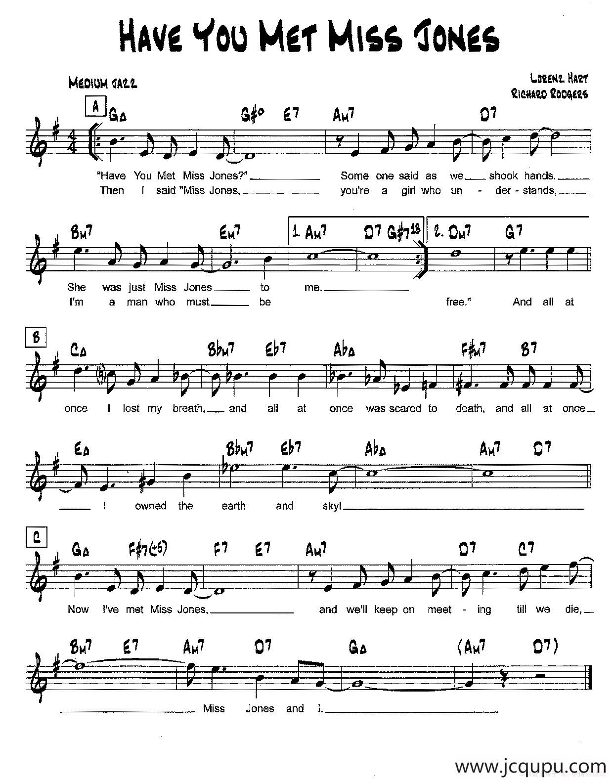 降B爵士乐谱：HAVE YOU MET MISS JONES简谱