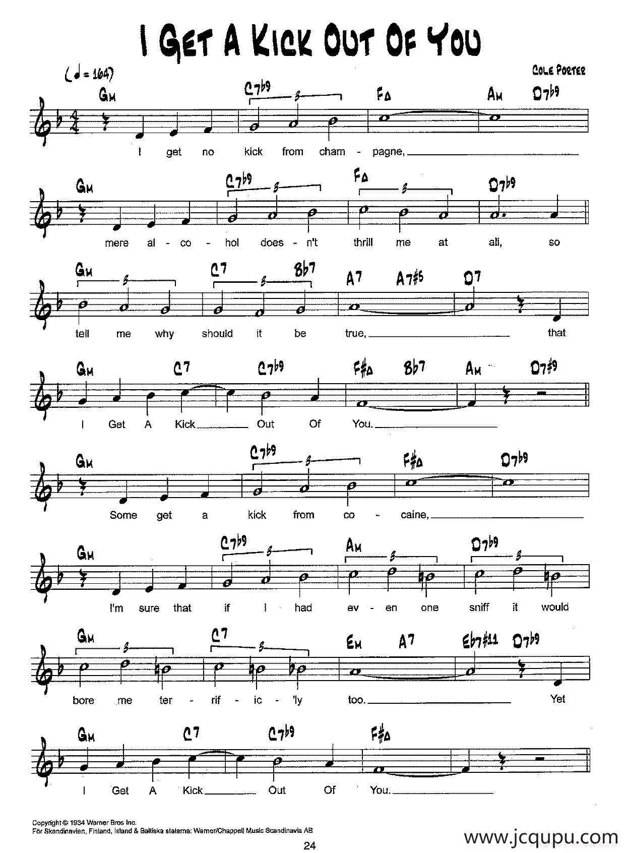 降B爵士乐谱：I GET A KICK OUT OF YOU简谱