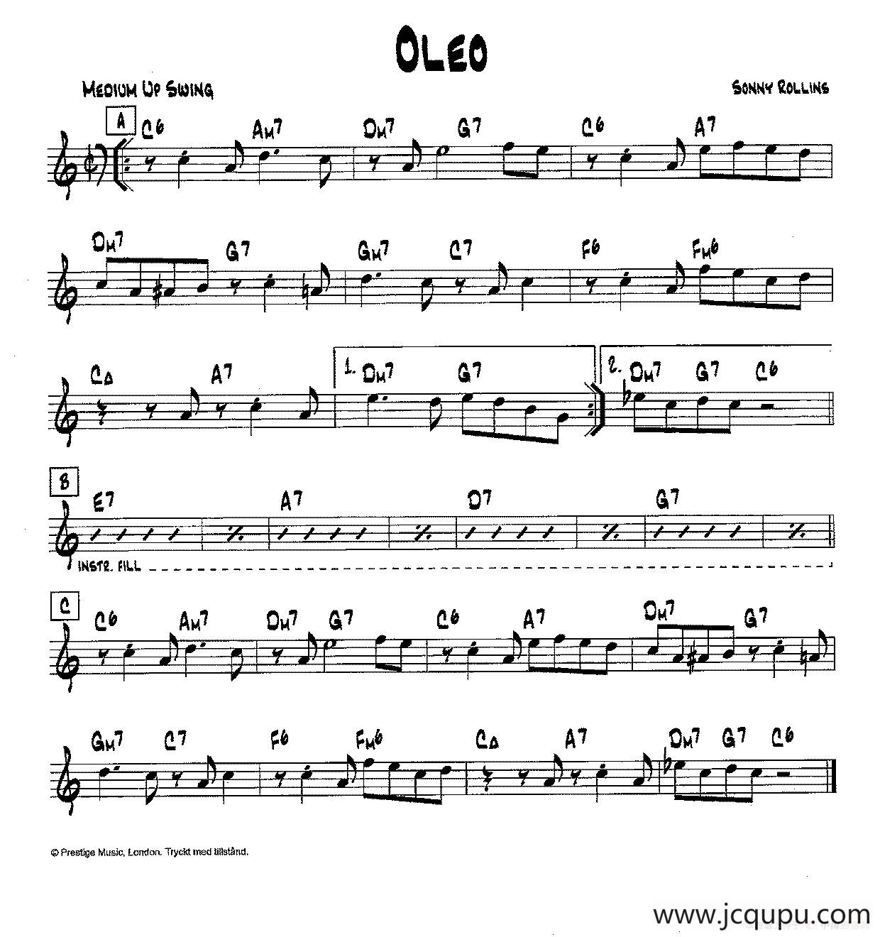 降B爵士乐谱：OLEO简谱