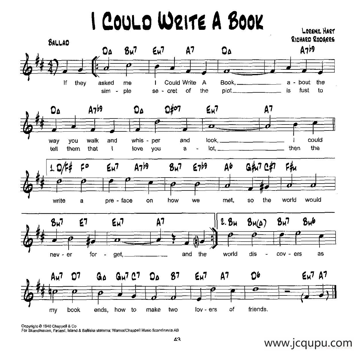 降B爵士乐谱：I COULO WRITE A BOOK简谱