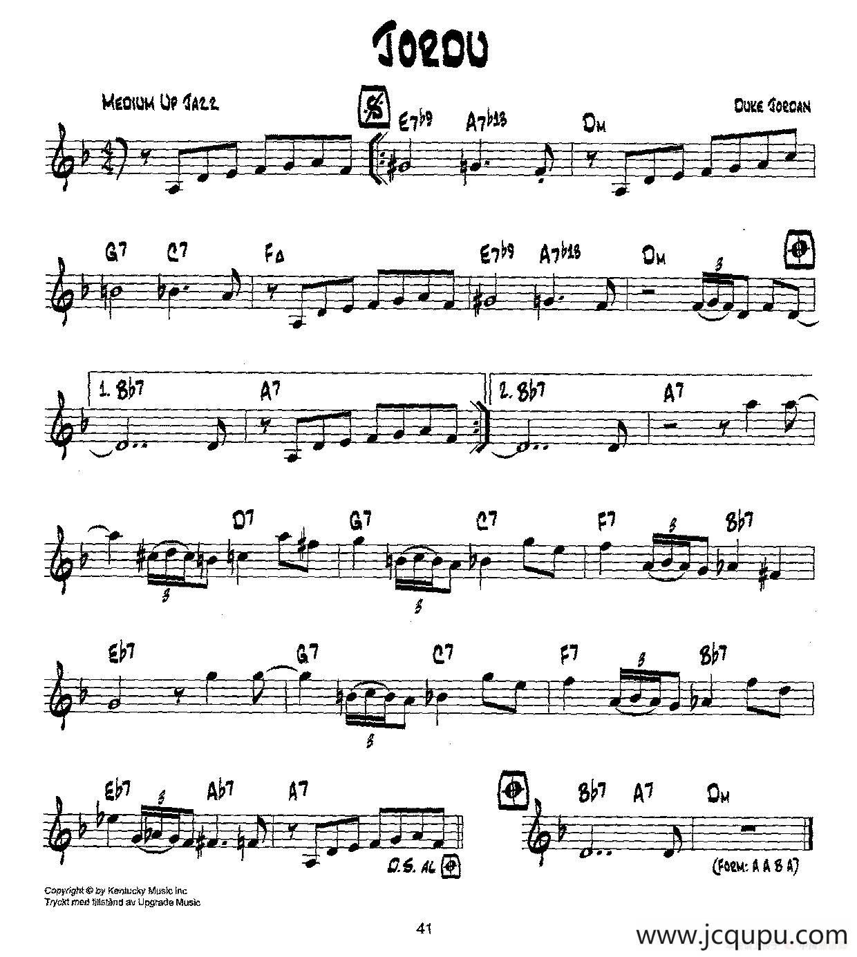 降B爵士乐谱：JOROU简谱