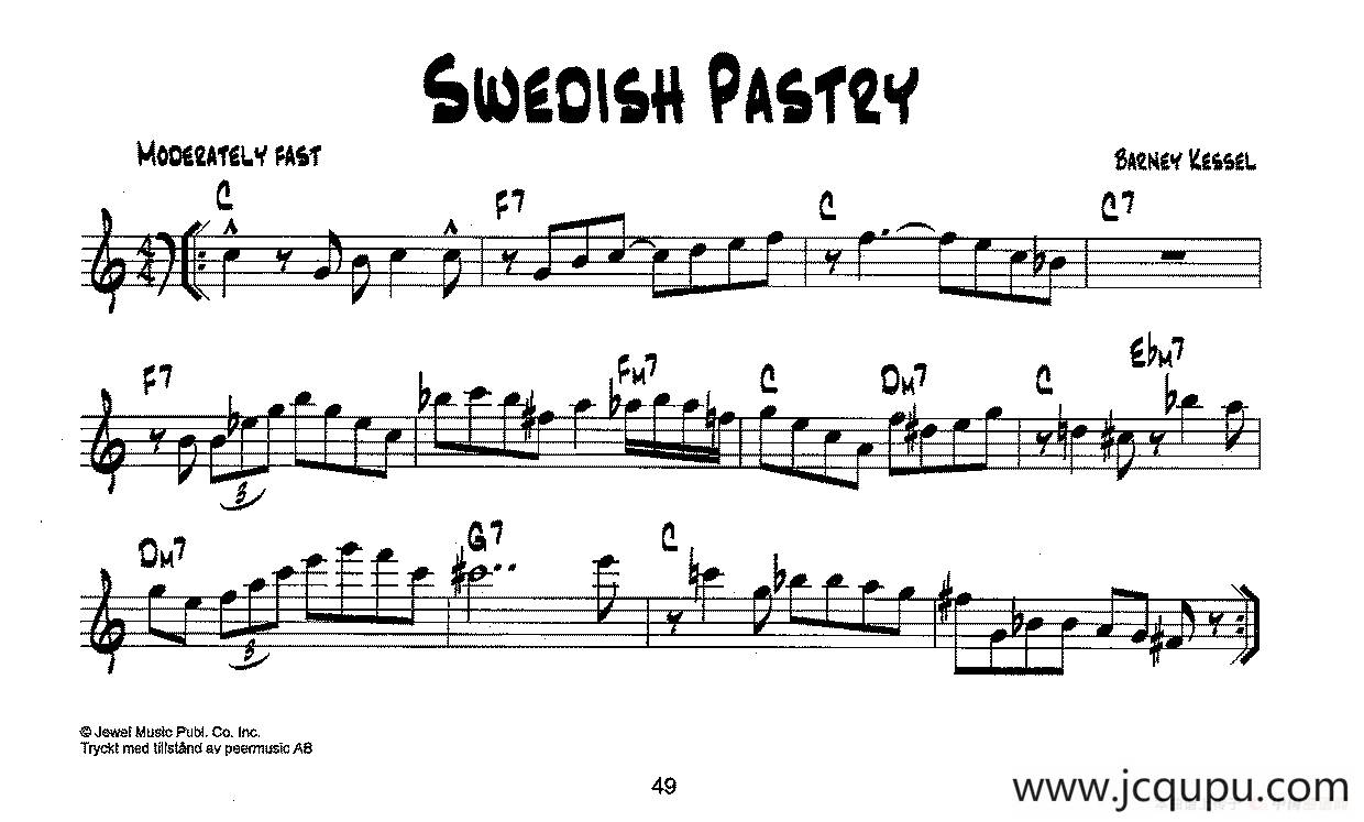 降B爵士乐谱：SWEDISH PASTRY简谱