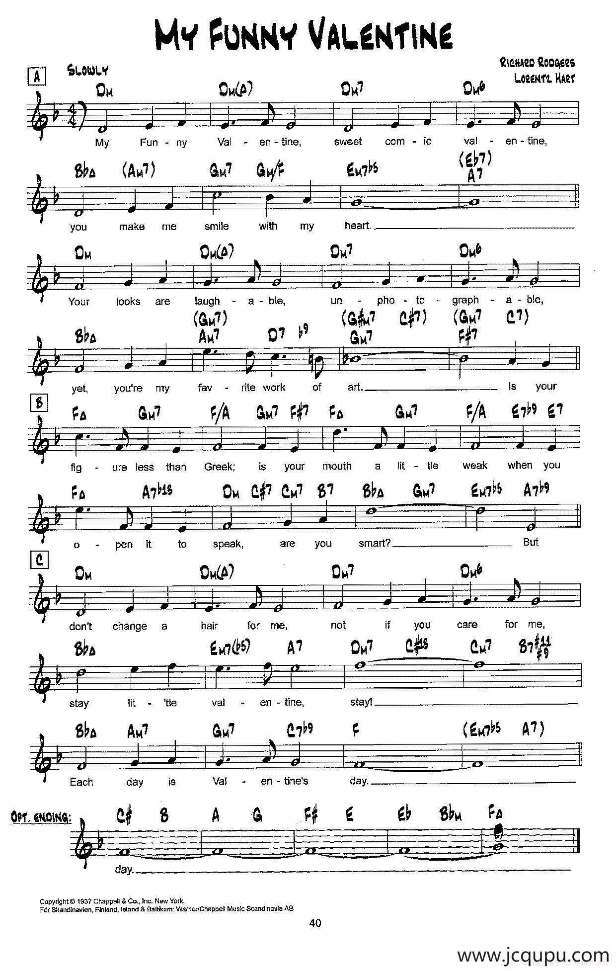 降B爵士乐谱：MY FUNY VALENTINE简谱