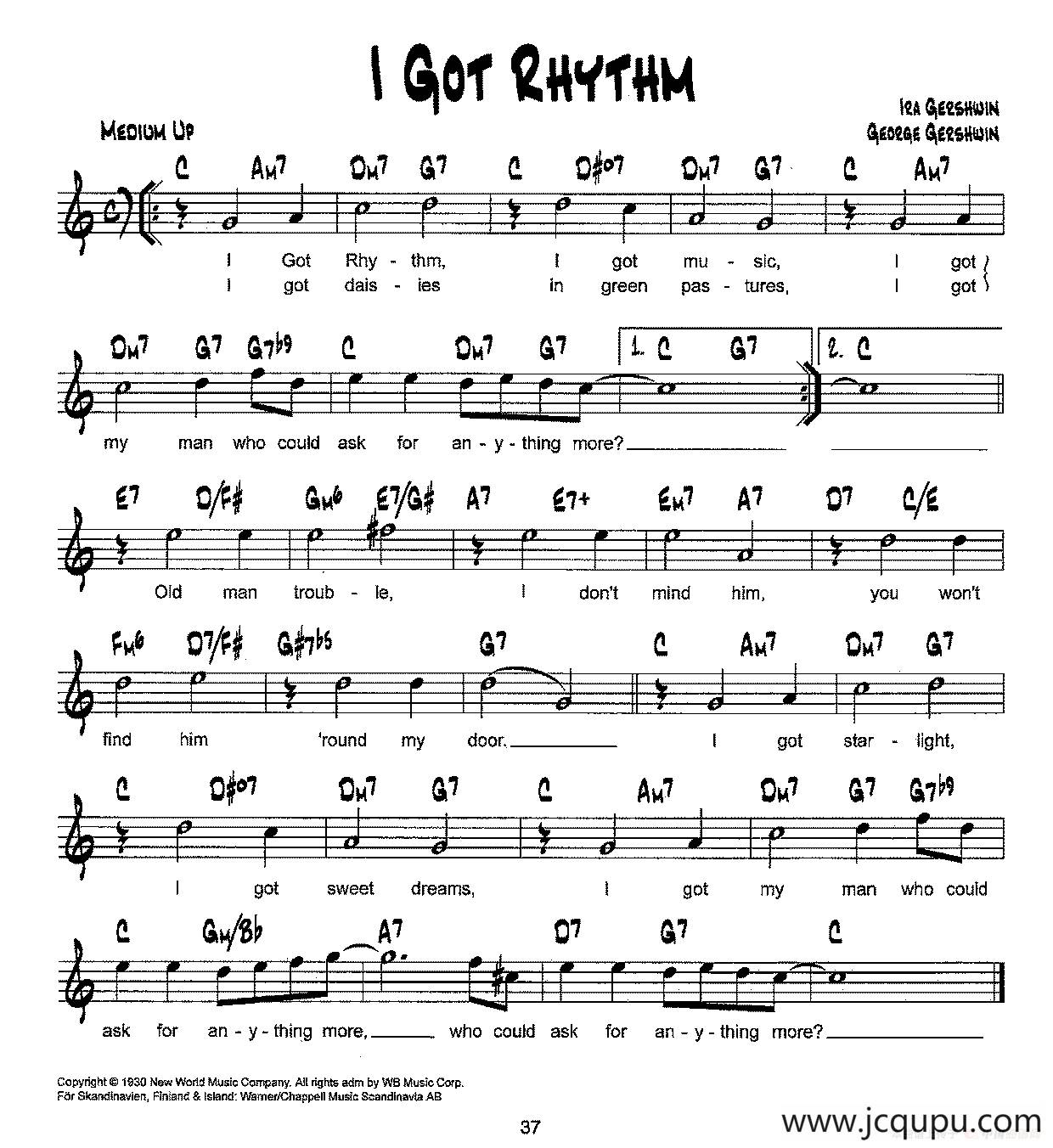 降B爵士乐谱：I GOT RHYTHM简谱