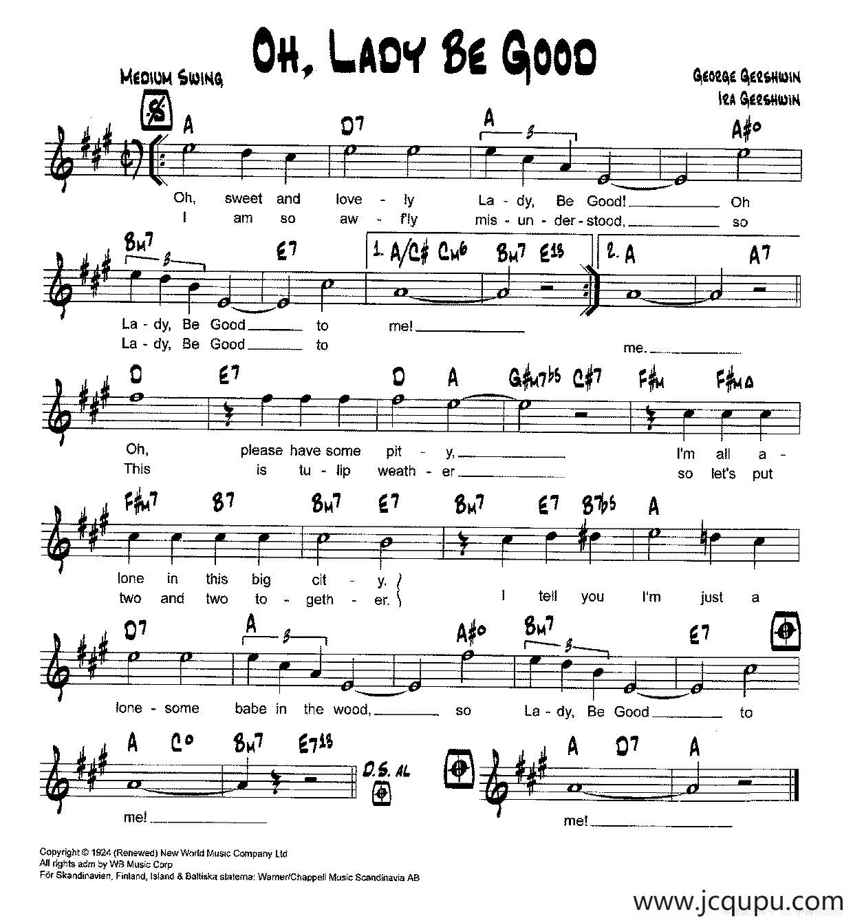 降B爵士乐谱：OH,LADY BE GOOD简谱