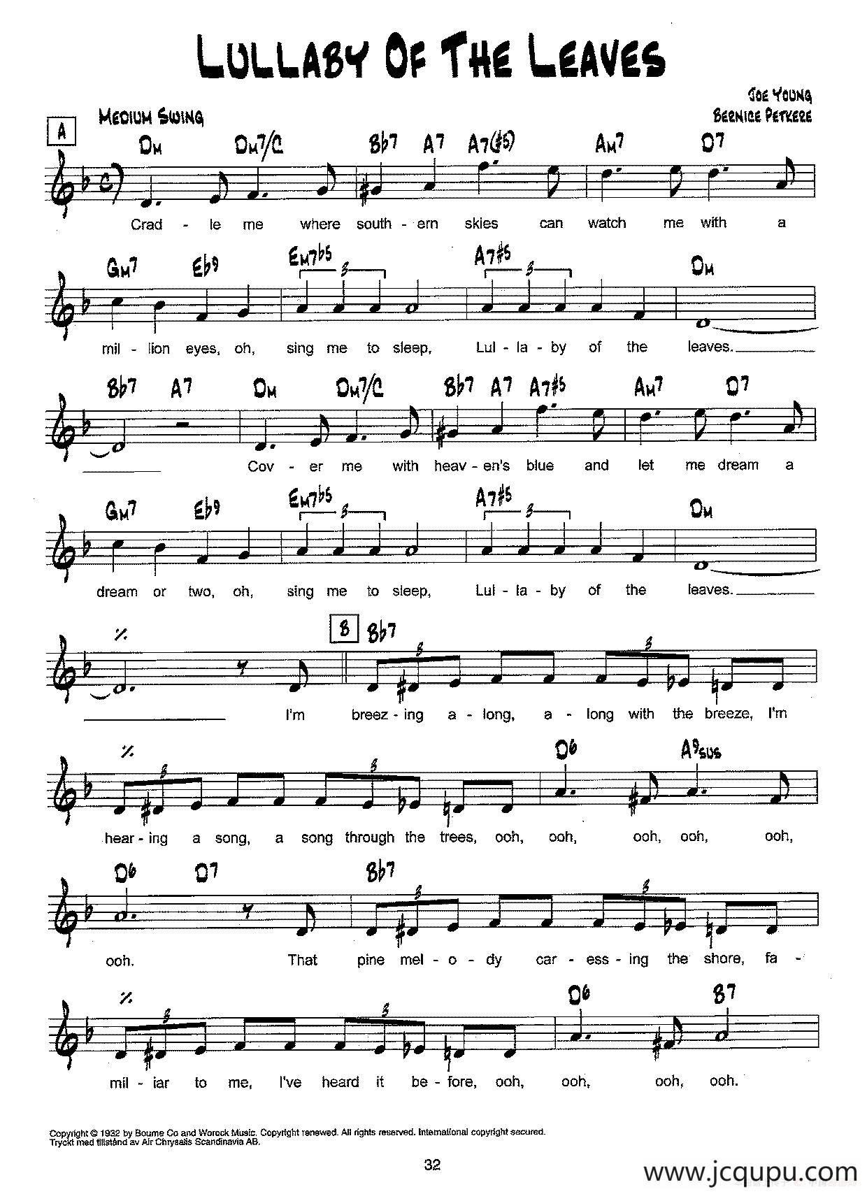 降B爵士乐谱：LULLABY OF THE LEAVES简谱