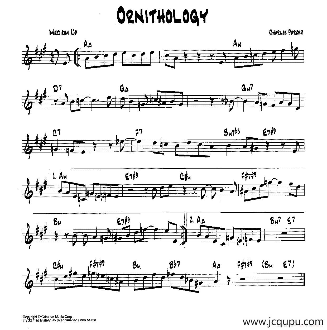 降B爵士乐谱：ORNITHOLOGY简谱